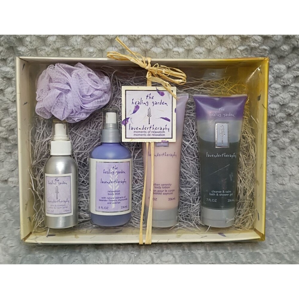 NEW Healing Garden Lavender Therapy Box Set Body Mist Wash Lotion Shower Gel